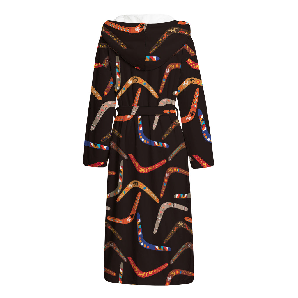 Australian Boomerang Pattern Print Hooded Bathrobe