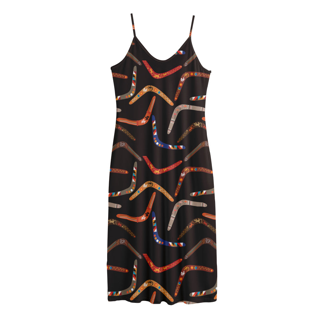 Australian Boomerang Pattern Print Jersey Midi Cami Dress