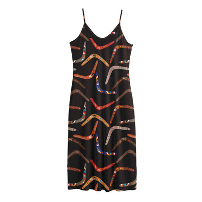 Australian Boomerang Pattern Print Jersey Midi Cami Dress