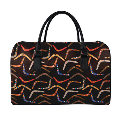 Australian Boomerang Pattern Print Leather Duffle Bag
