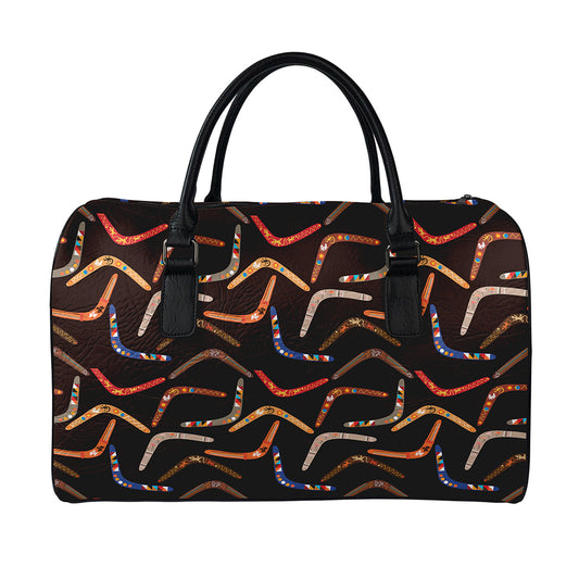 Australian Boomerang Pattern Print Leather Duffle Bag
