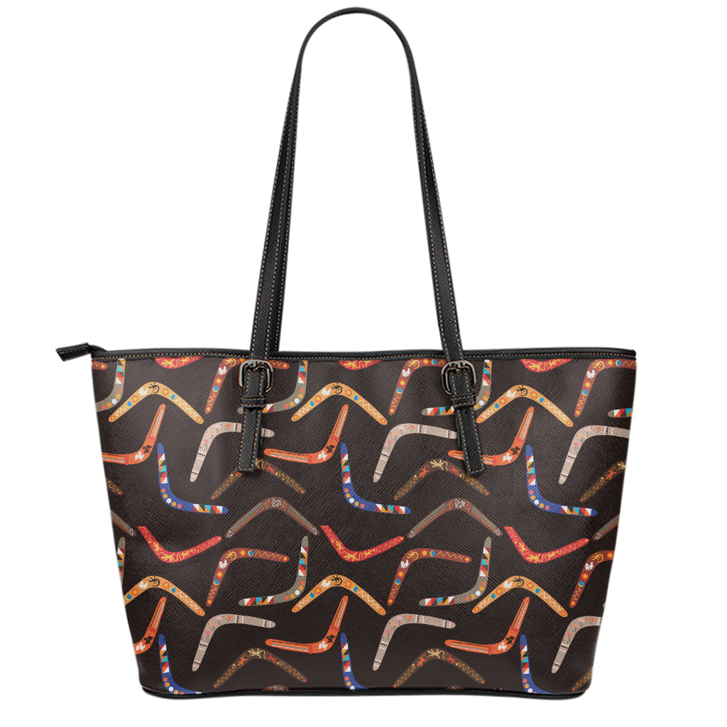 Australian Boomerang Pattern Print Leather Tote Bag