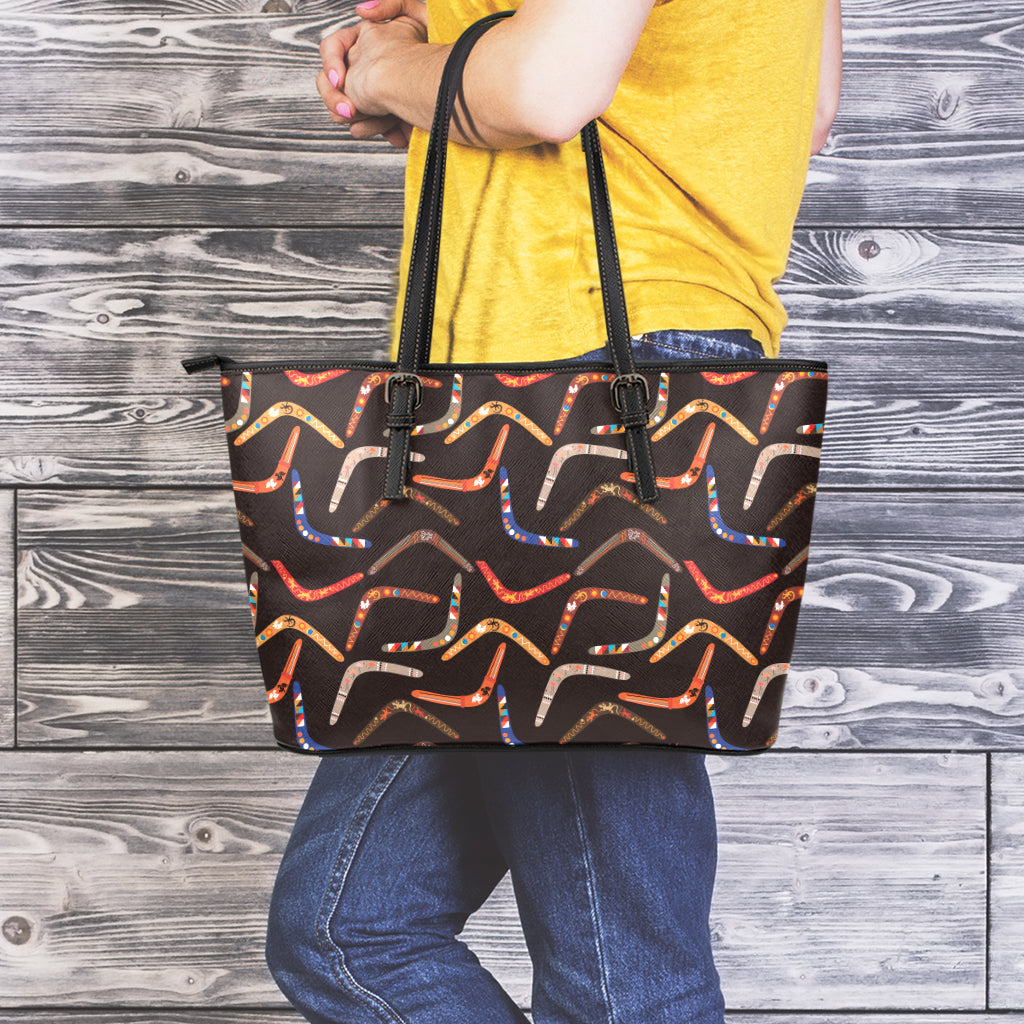 Australian Boomerang Pattern Print Leather Tote Bag