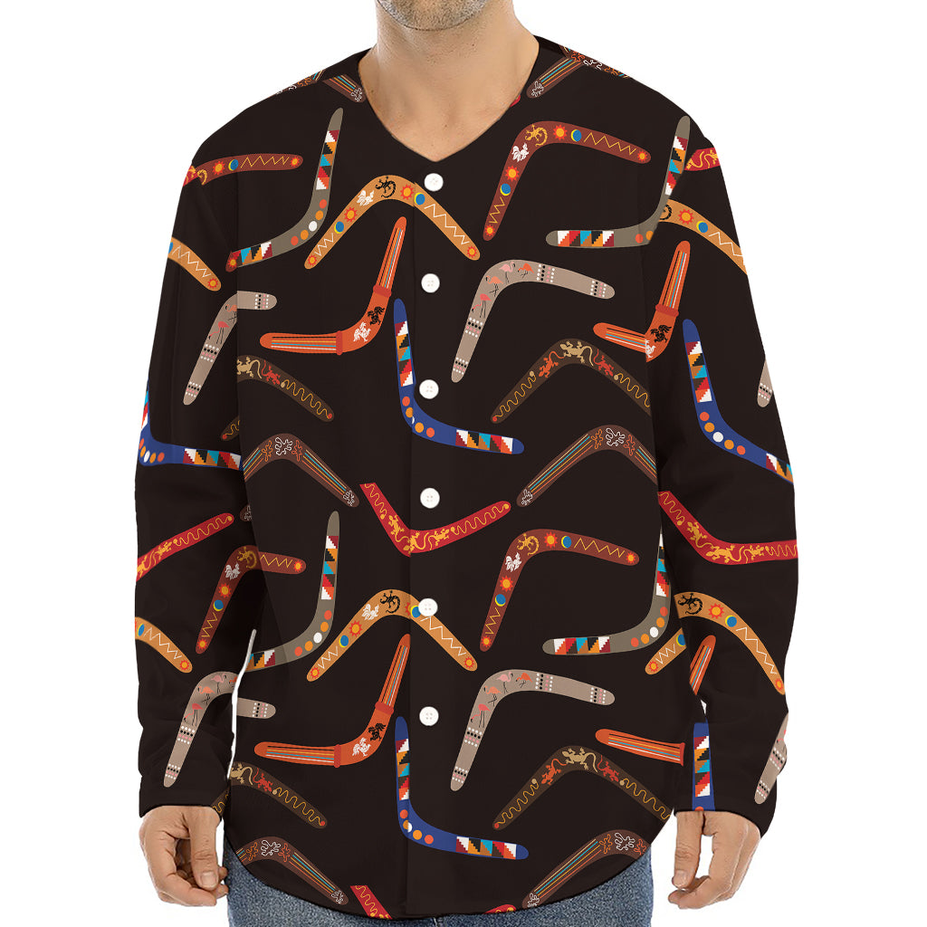 Australian Boomerang Pattern Print Long Sleeve Baseball Jersey