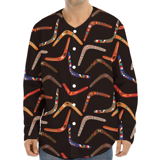 Australian Boomerang Pattern Print Long Sleeve Baseball Jersey