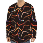 Australian Boomerang Pattern Print Long Sleeve Baseball Jersey