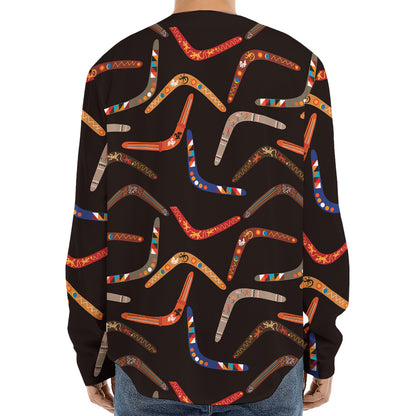 Australian Boomerang Pattern Print Long Sleeve Baseball Jersey