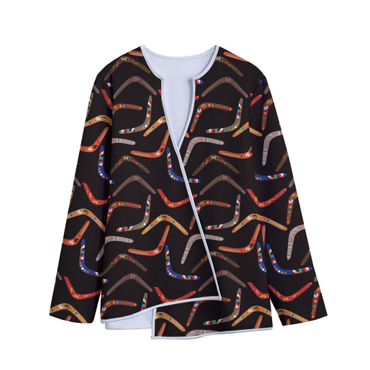 Australian Boomerang Pattern Print Long Sleeve Short Coat