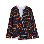 Australian Boomerang Pattern Print Long Sleeve Short Coat