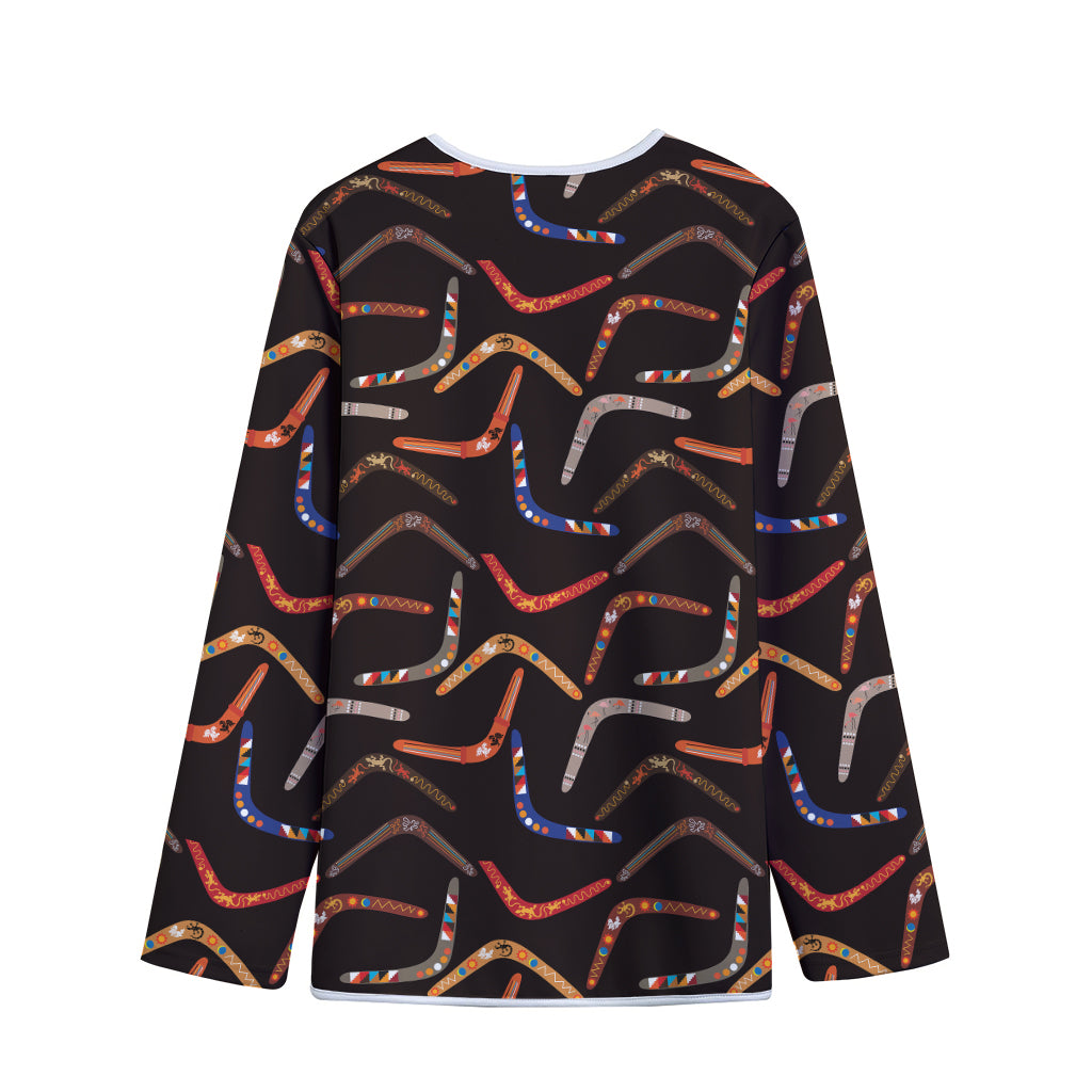 Australian Boomerang Pattern Print Long Sleeve Short Coat