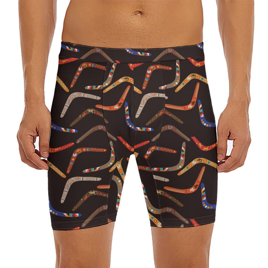 Australian Boomerang Pattern Print Men's Long Boxer Briefs