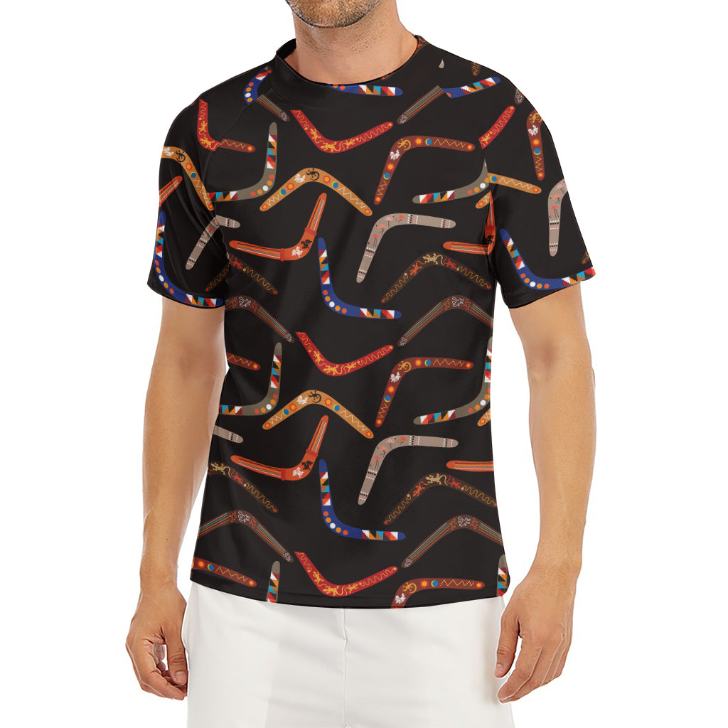 Australian Boomerang Pattern Print Men's Short Sleeve Rash Guard