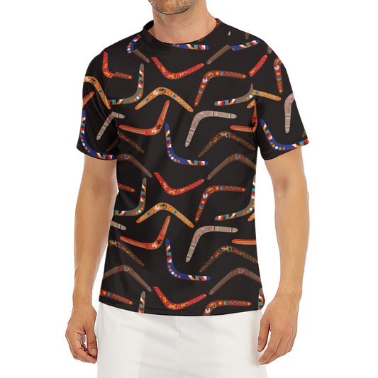 Australian Boomerang Pattern Print Men's Short Sleeve Rash Guard