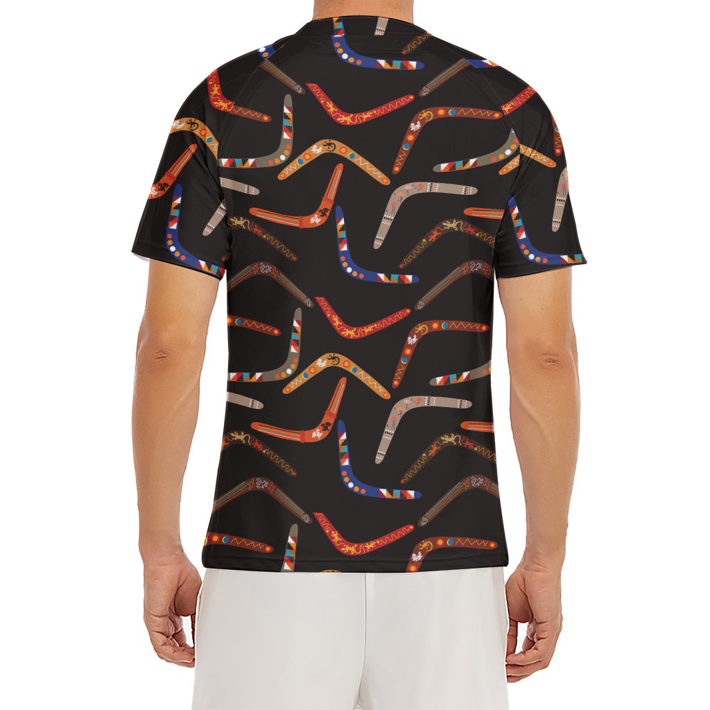 Australian Boomerang Pattern Print Men's Short Sleeve Rash Guard