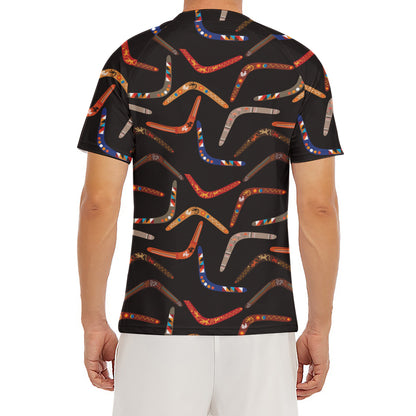 Australian Boomerang Pattern Print Men's Short Sleeve Rash Guard