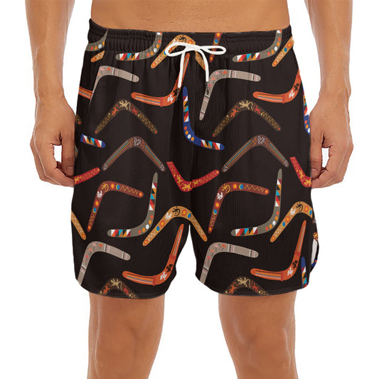 Australian Boomerang Pattern Print Men's Split Running Shorts