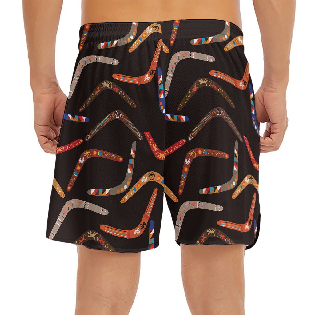 Australian Boomerang Pattern Print Men's Split Running Shorts