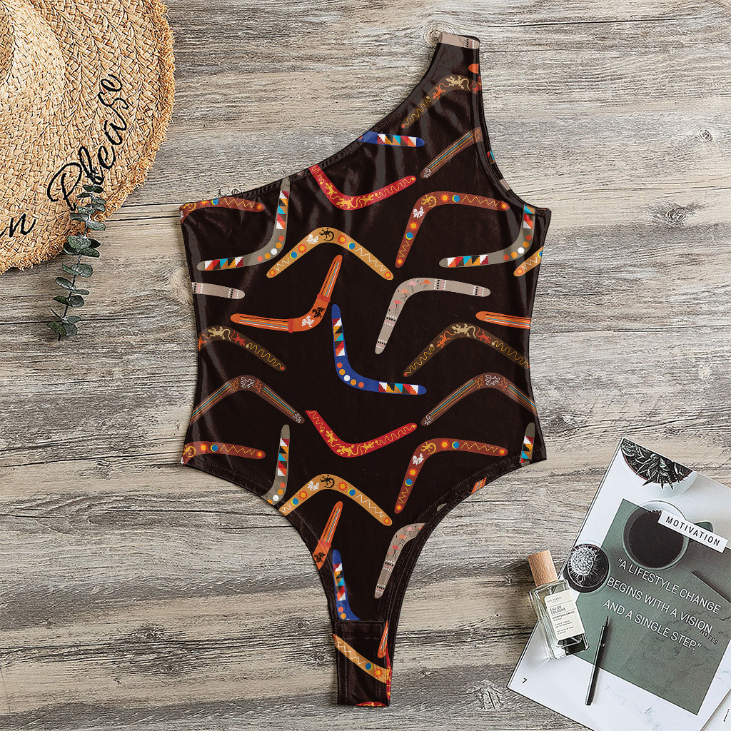 Australian Boomerang Pattern Print One Shoulder Bodysuit