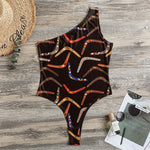 Australian Boomerang Pattern Print One Shoulder Bodysuit