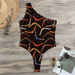 Australian Boomerang Pattern Print One Shoulder Bodysuit