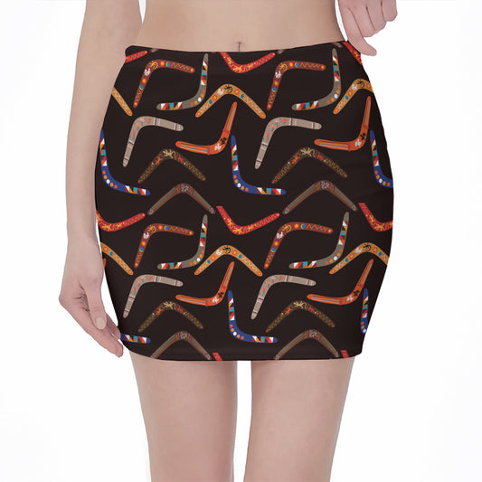 Australian Boomerang Pattern Print Pencil Mini Skirt