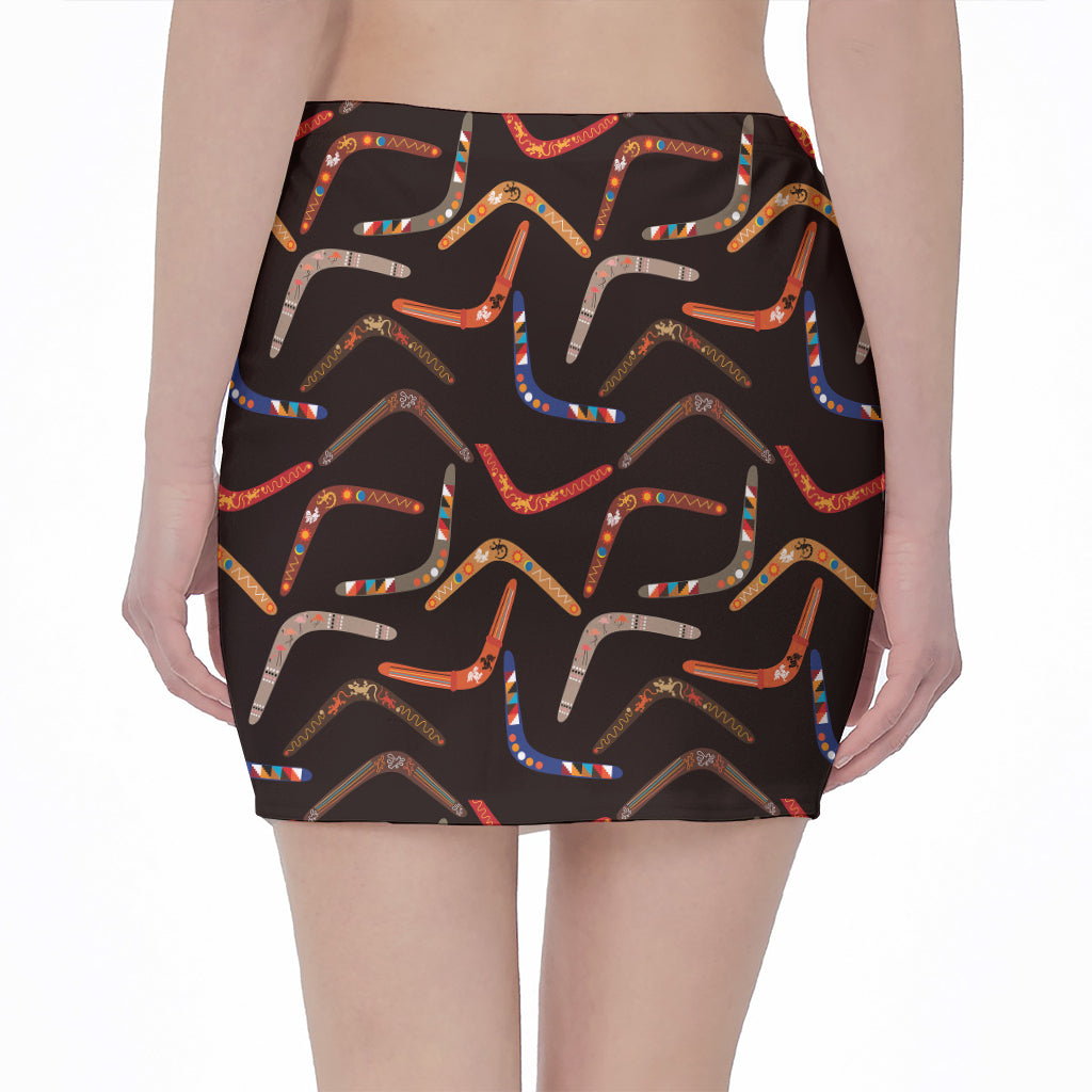 Australian Boomerang Pattern Print Pencil Mini Skirt