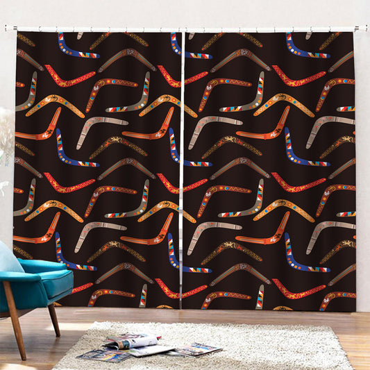 Australian Boomerang Pattern Print Pencil Pleat Curtains