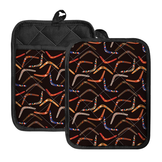 Australian Boomerang Pattern Print Pot Holders With Pocket