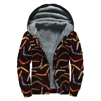 Australian Boomerang Pattern Print Sherpa Lined Zip Up Hoodie