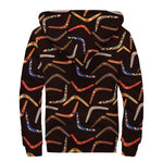 Australian Boomerang Pattern Print Sherpa Lined Zip Up Hoodie