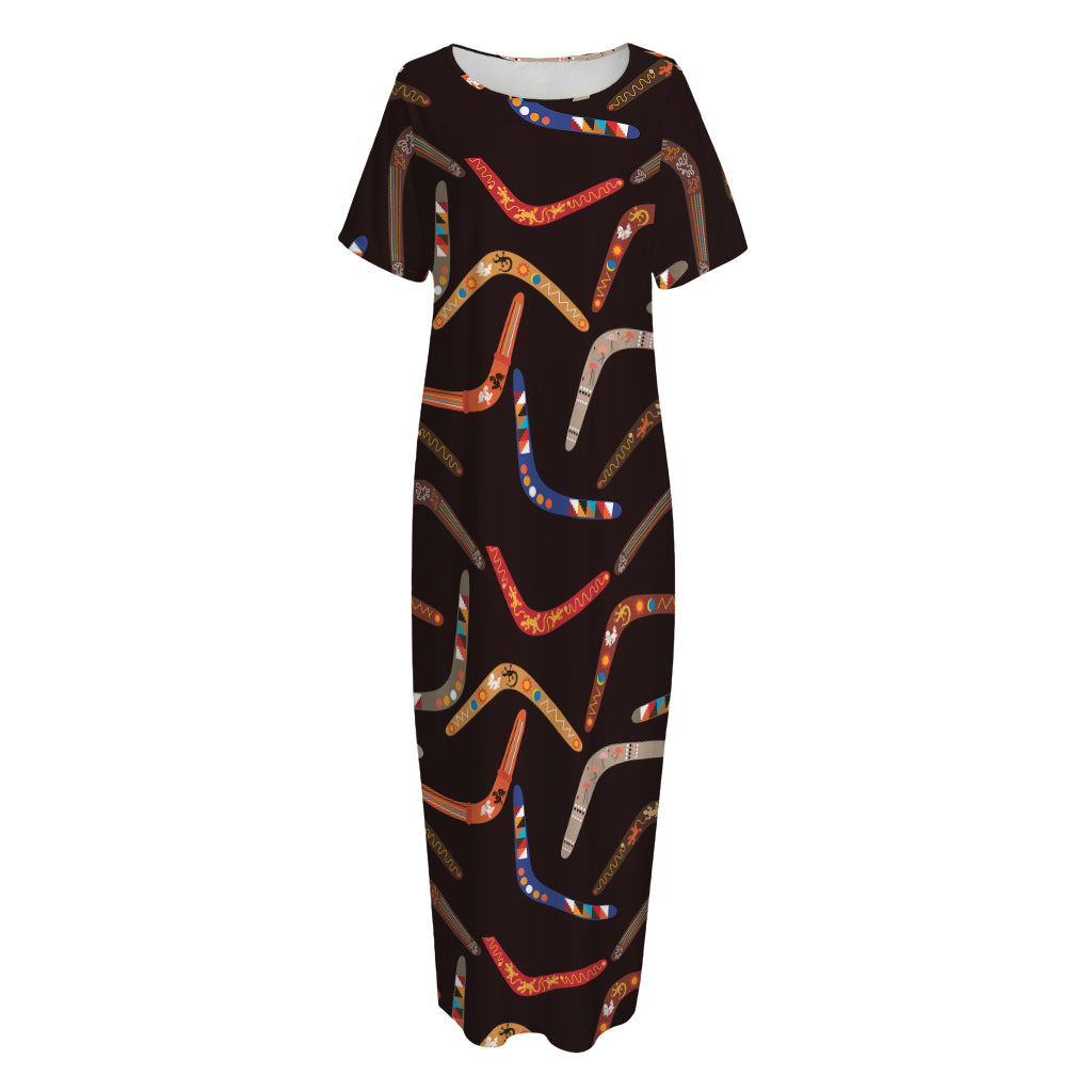 Australian Boomerang Pattern Print Short Sleeve Long Nightdress