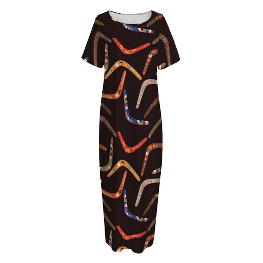 Australian Boomerang Pattern Print Short Sleeve Long Nightdress