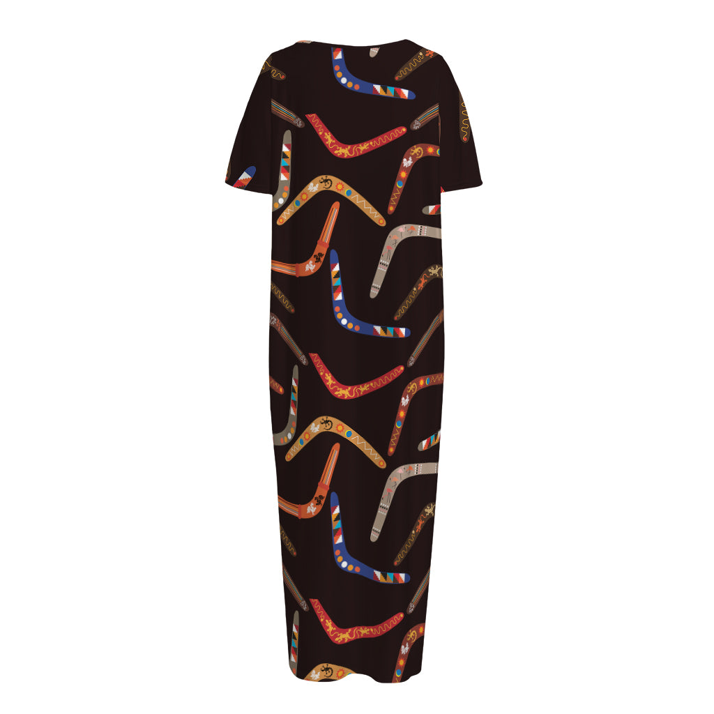Australian Boomerang Pattern Print Short Sleeve Long Nightdress