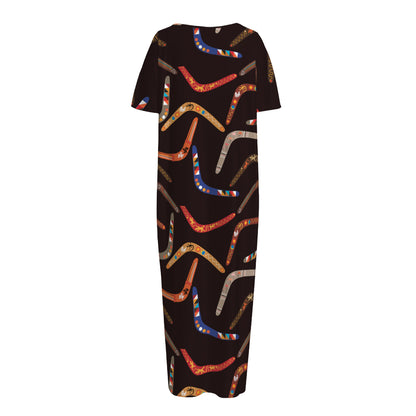 Australian Boomerang Pattern Print Short Sleeve Long Nightdress
