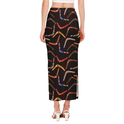Australian Boomerang Pattern Print Side Slit Maxi Skirt