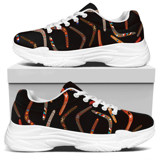 Australian Boomerang Pattern Print White Chunky Shoes