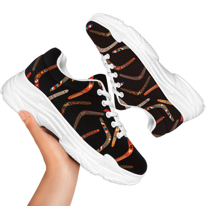 Australian Boomerang Pattern Print White Chunky Shoes
