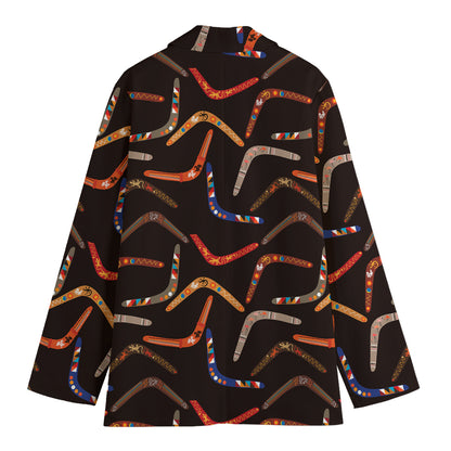 Australian Boomerang Pattern Print Women's Blazer