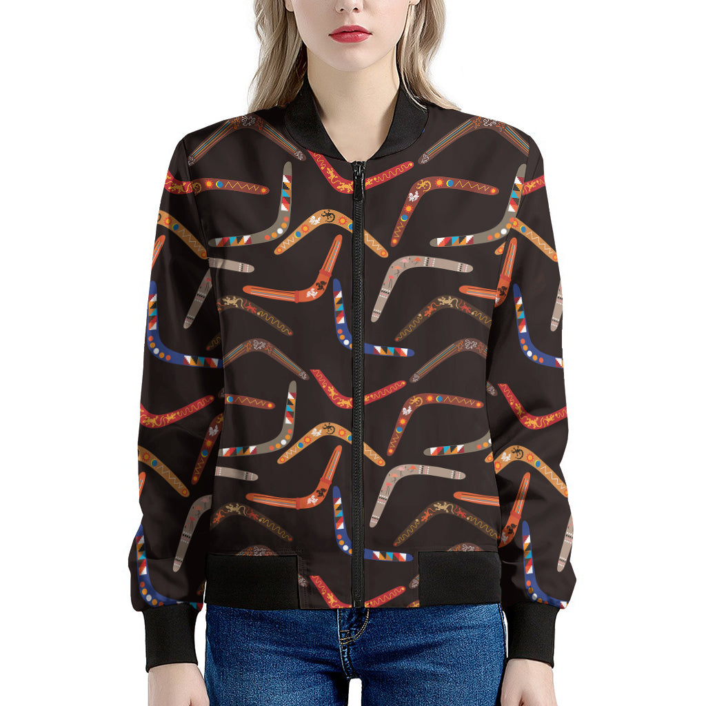 Australian Boomerang Pattern Print Women's Bomber Jacket