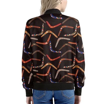 Australian Boomerang Pattern Print Women's Bomber Jacket