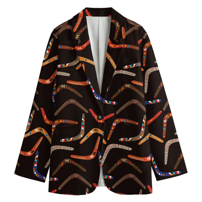 Australian Boomerang Pattern Print Women's Cotton Blazer