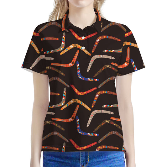 Australian Boomerang Pattern Print Women's Polo Shirt