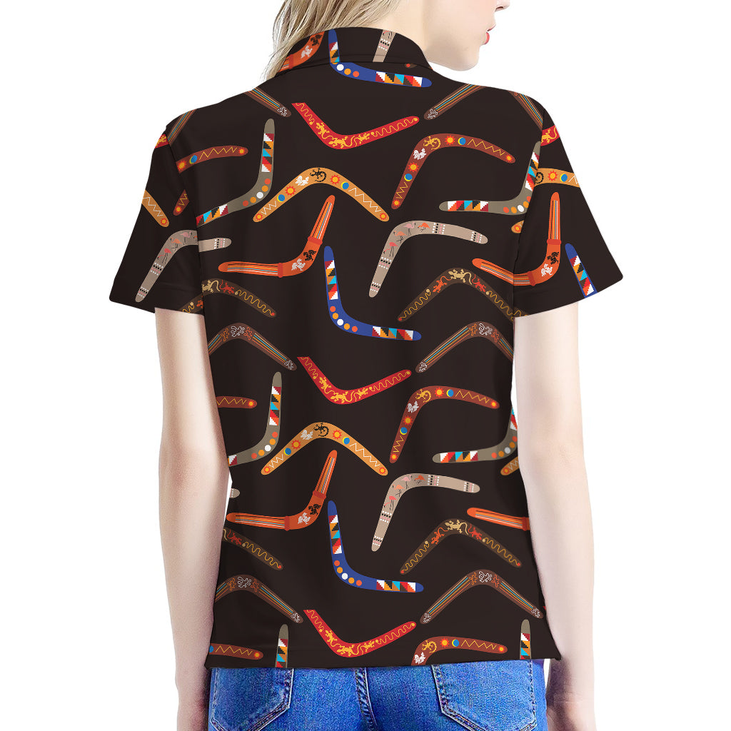 Australian Boomerang Pattern Print Women's Polo Shirt