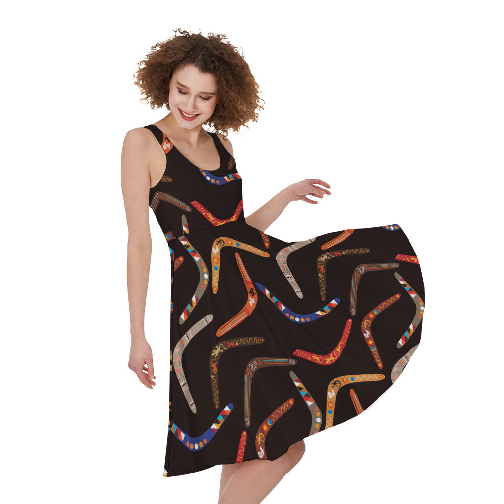 Australian Boomerang Pattern Print Women's Sleeveless Dress