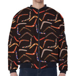 Australian Boomerang Pattern Print Zip Sleeve Bomber Jacket