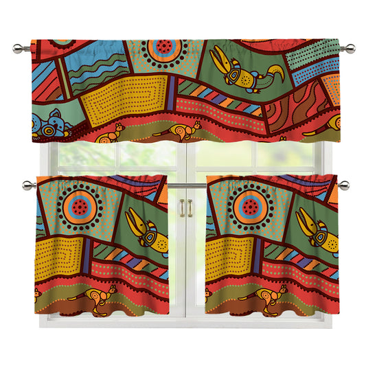 Australian Ethnic Pattern Print 3 Piece Kitchen Curtains