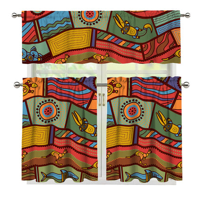 Australian Ethnic Pattern Print 3 Piece Kitchen Curtains