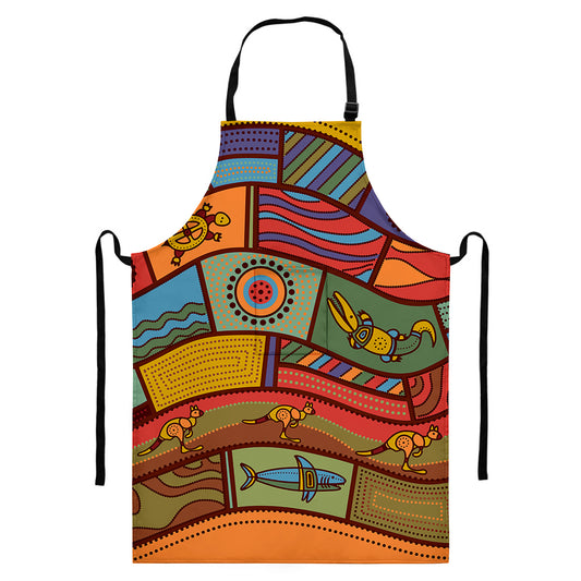 Australian Ethnic Pattern Print Bib Apron With Pocket