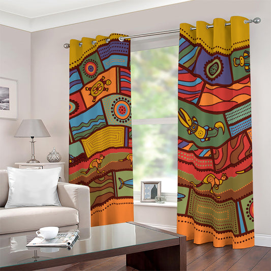 Australian Ethnic Pattern Print Blackout Grommet Curtains