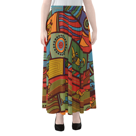 Australian Ethnic Pattern Print Chiffon Maxi Skirt